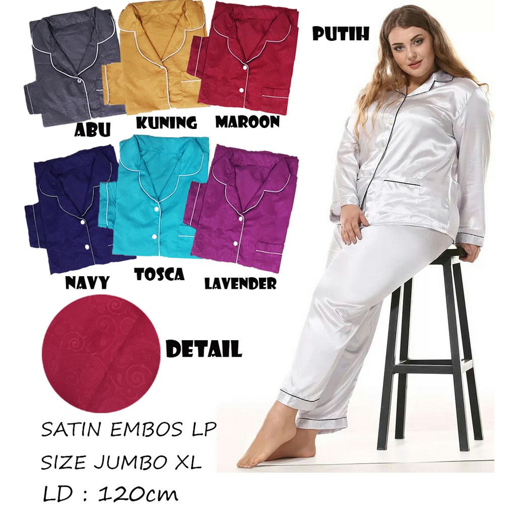 FORTGLASS Piyama LP Saten Bigsize Sleepwear Stelan Baju Tidur Lengan Panjang Satin Embos JUMBO XL