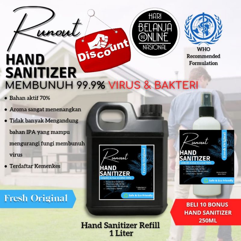 Hand Sanitizer 1 Liter / Liquid / Cair / Fresh Original / Refill / 1000 ML