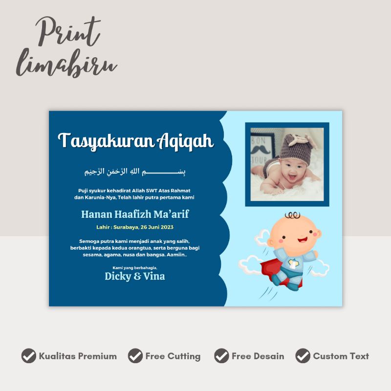 UKURAN BESAR - STIKER DAN KARTU UCAPAN TASYAKURAN AQIQAH ( Minimal Order 54pcs)