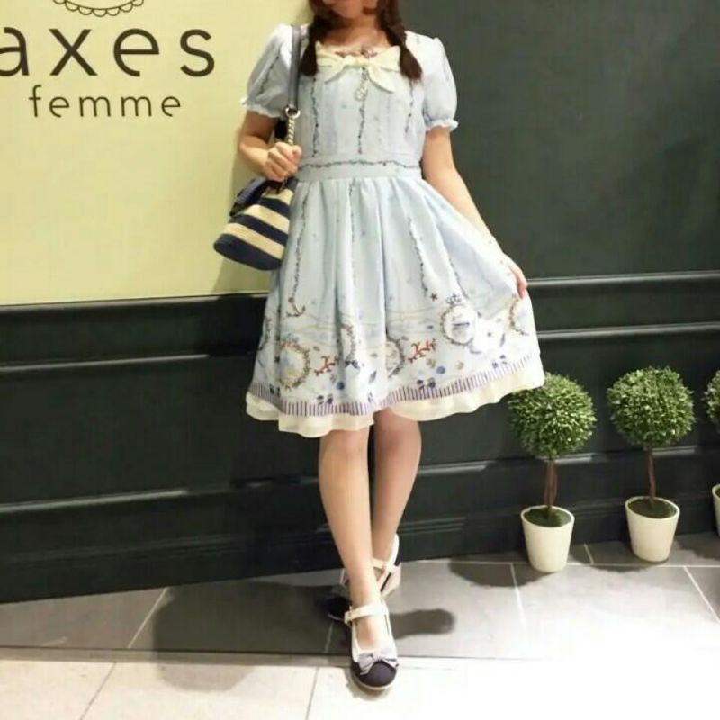 Premium Dress Axes Femme Sailor Marine Pattern Tunic Short Sleeves Onepiece Import Jepang Kawaii