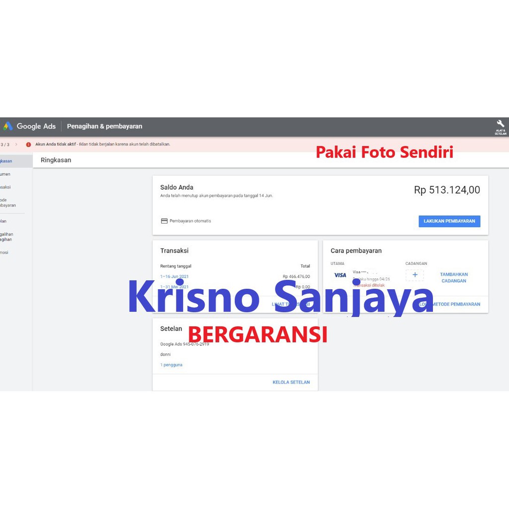 Jual 2 Akun Ads Saldo Google Adwords 500rb 500rb Siap Pakai Garansi Iklan Tayang Shopee Indonesia