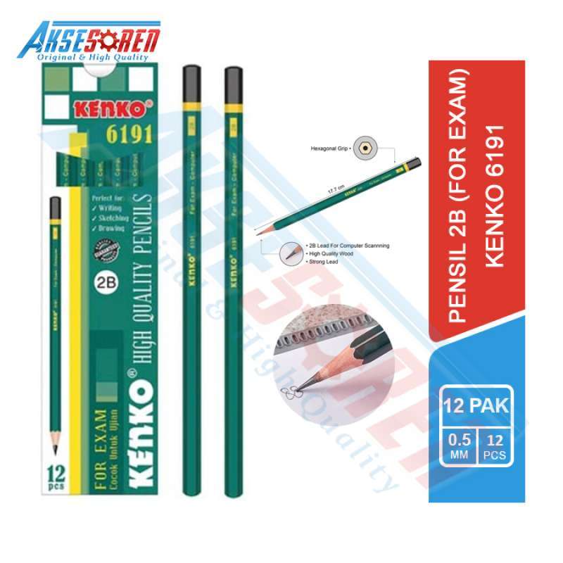 Pensil 2B Kenko [6191/1 Pack] / Pencil 2B Kenko Untuk Ujian 1 Pak [12 Pcs] / Pinsil 2 B [1 Lusin]