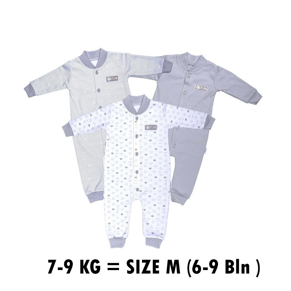 FLUFFY Paket Original Lengkap Baju Bayi (0-3 Bln) Perlengkapan Baru Lahir & Kado Bayi SNI-SS FLUFY GREY Size M