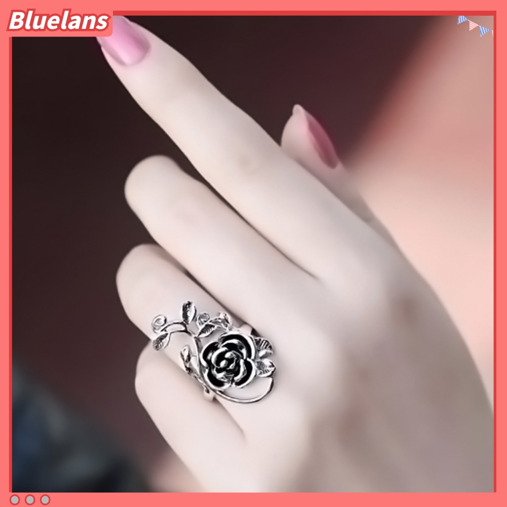 Bluelans Gothic Women Rose Flower Vine Alloy Enamel Finger Ring Cosplay Jewelry Gift