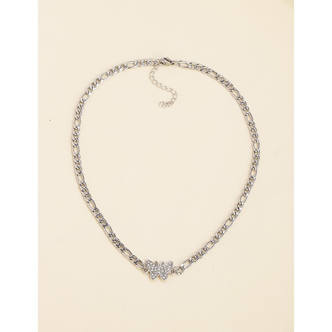 LRC Kalung Fashion Silver Butterfly Stainless Steel Titanium Diamond K43624