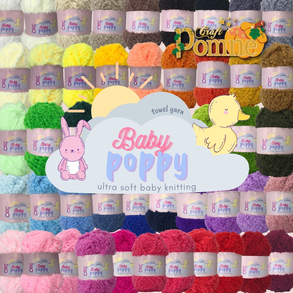 GROSIR BABY POPPY - TOWEL YARN - BENANG RAJUT HANDUK BULU HALUS LEMBUT - MIN 10 GULUNG