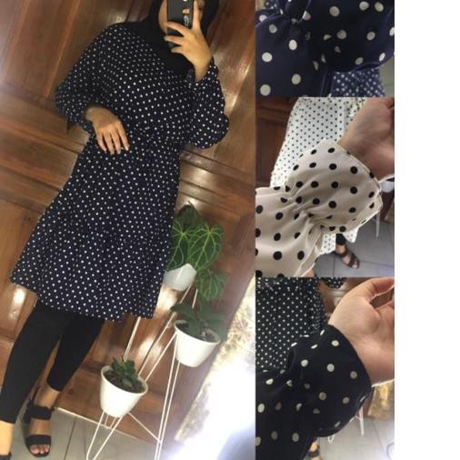 ➼ Tunik Polkadot MONALISA/Tunik Murah/Tunik Wanita /atasan tunik/Tunik Kekinian/pakaian wanita terba