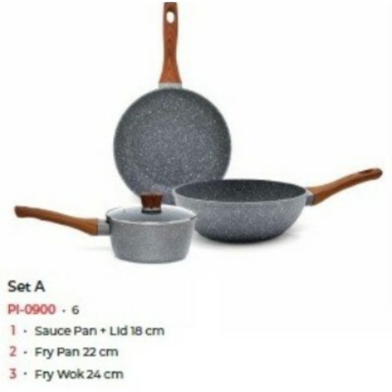 Cyprus Marble Set Paket Panci Sauce Pan Lid Fry Pan Fry Wok PI 0900