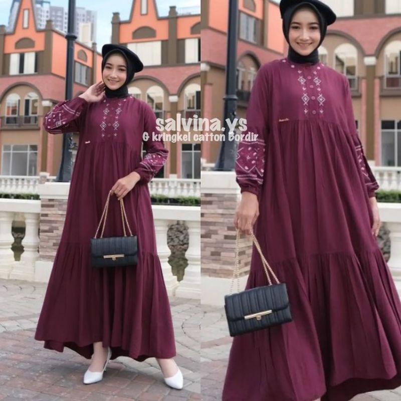 GAMIS CRINGKLE SALVINA YS ORIGINAL/GAMIS SALVINA KRINGKEL BORDIR LENGAN DADA