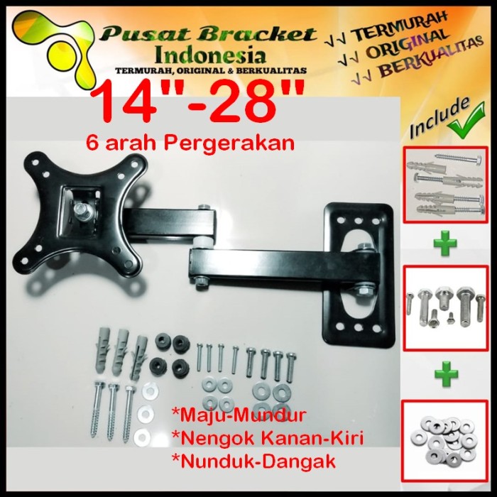 Bracket Tv 21 Monitor Lengan 14&quot; s/d 28&quot; 6 arah Fleksible PBI.SWK1-008