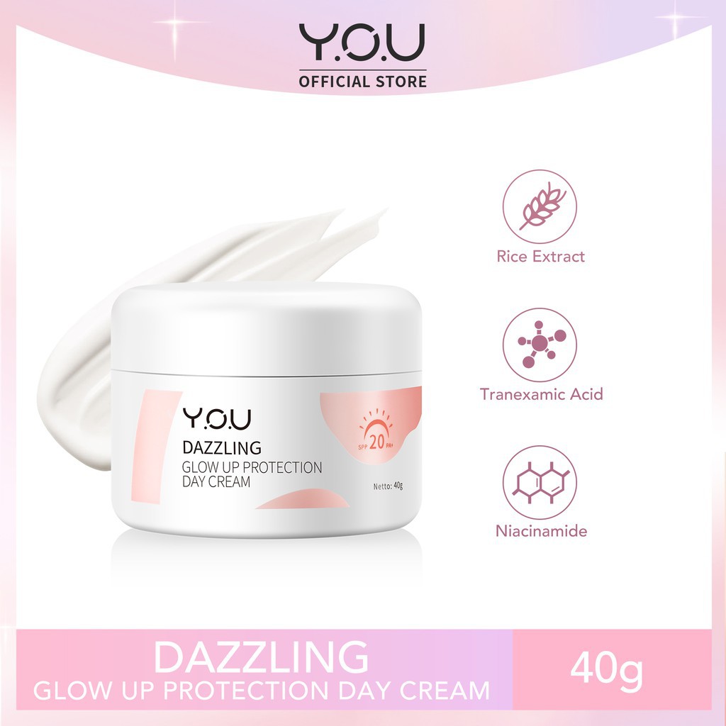 YOU Skincare Dazzling Glow Up Protection Day Cream 40g [ UV Defense SPF 20 PA+ ] | Y.O.U Kosmetik Pk