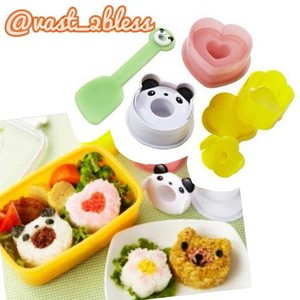 Cetakan Nasi Panda, Bunga Dan Love + Sekop Nasi - Cetakan Nasi Bento Isi 4 - Bento Tools Panda Mold