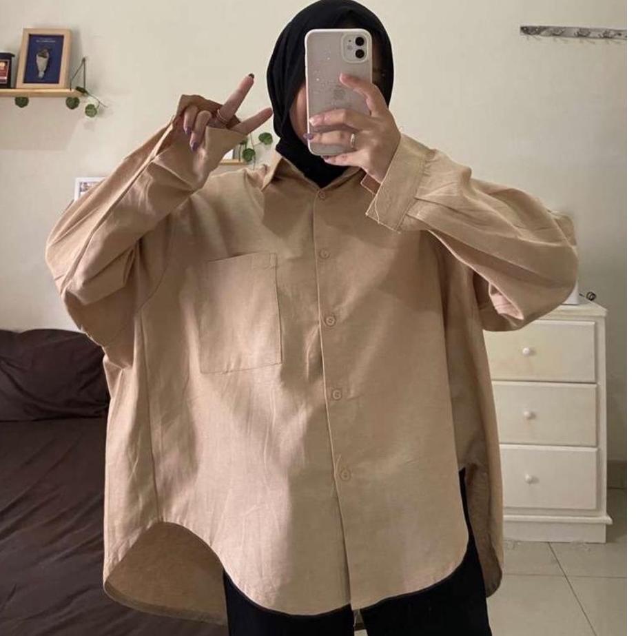 KEMEJA LINEN OVERSIZE / EVERY SHIRT KOREA STYLE BAHAN RAYON PREMIUM POLOS SAGE GREEN BLOUSE / KEMEJA