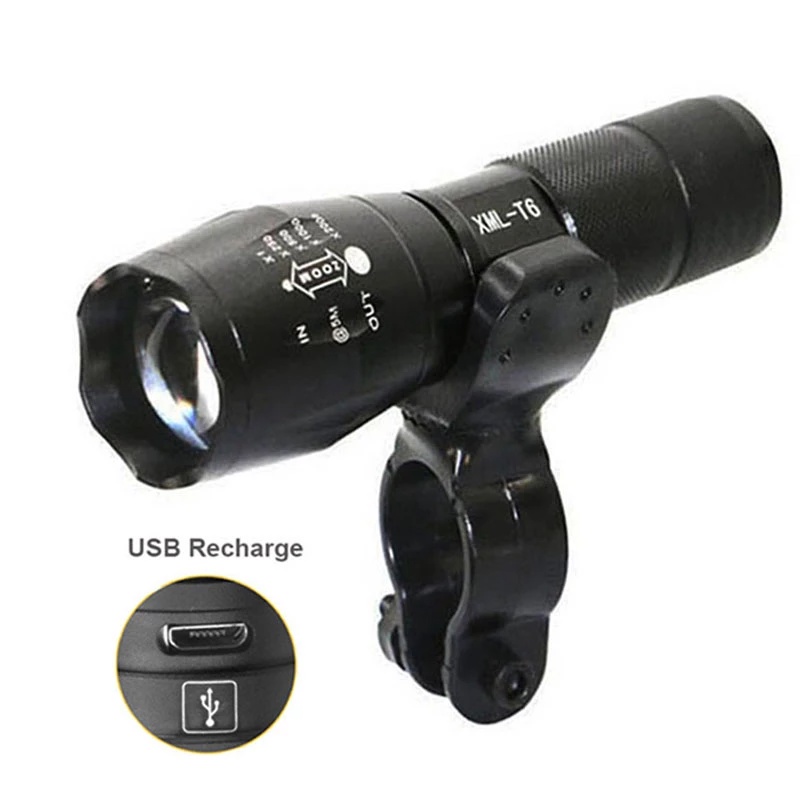 YGRETTE - TaffLED Senter LED SEPEDA Bicycle Flashlight senter Tactical USB Rechargable Flashlight Zoomable XML-T6 10000 Lumens