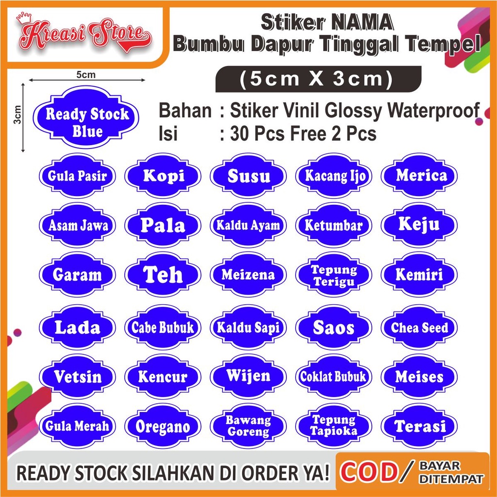 

COD Stiker Label Bumbu Dapur Waterproof Isi 30 Pcs uk 3x5cm Ready Stock Free 2pcs