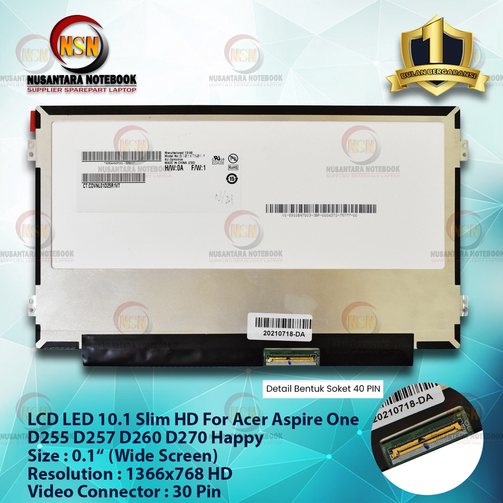 LCD LED 10.1 Inch Slim Acer Aspire One D255 D257 D260 D270 Happy