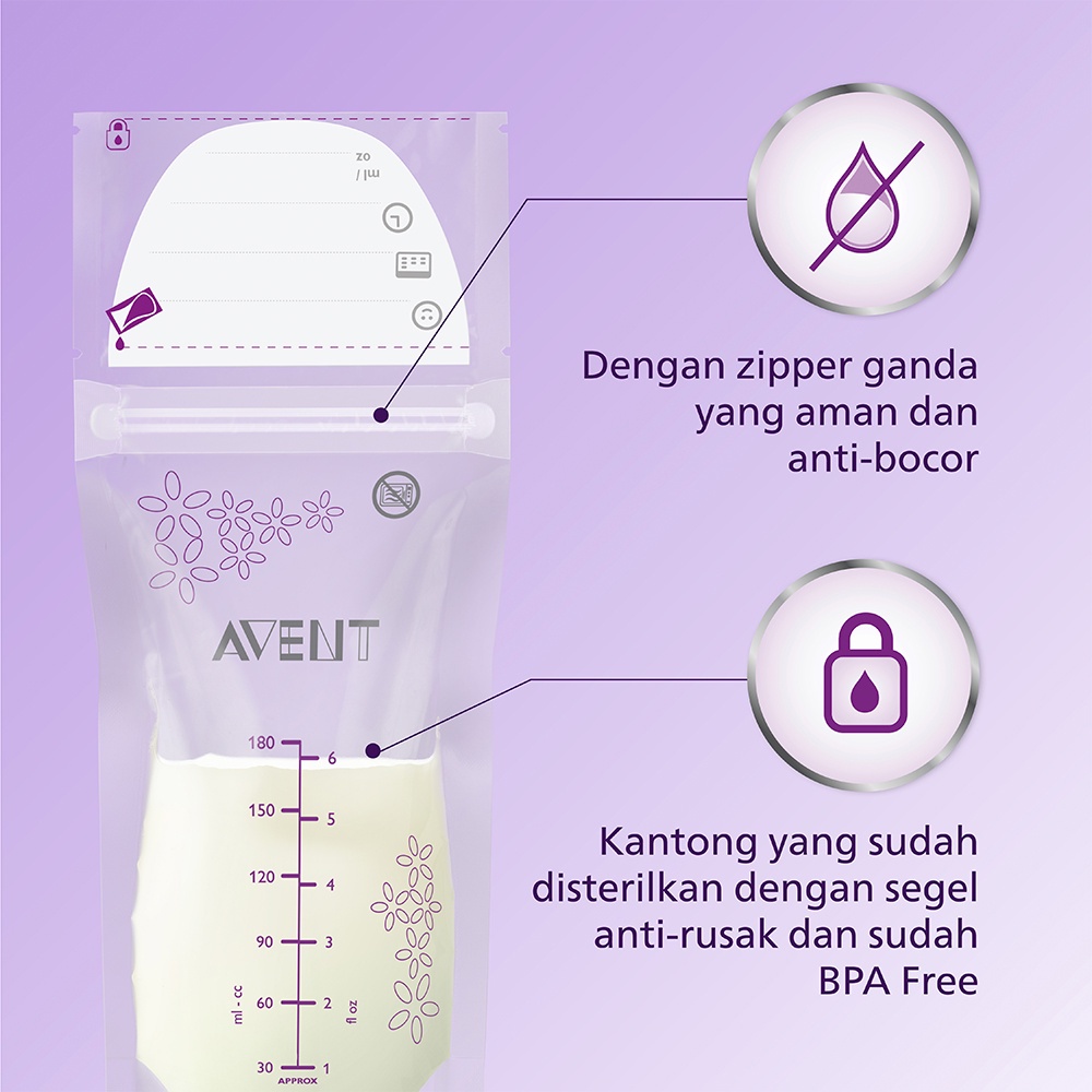 Philips Avent Milk Bags 6oz/180ml SCF603/25 KANTONG ASI TEMPAT SIMPAN ASI