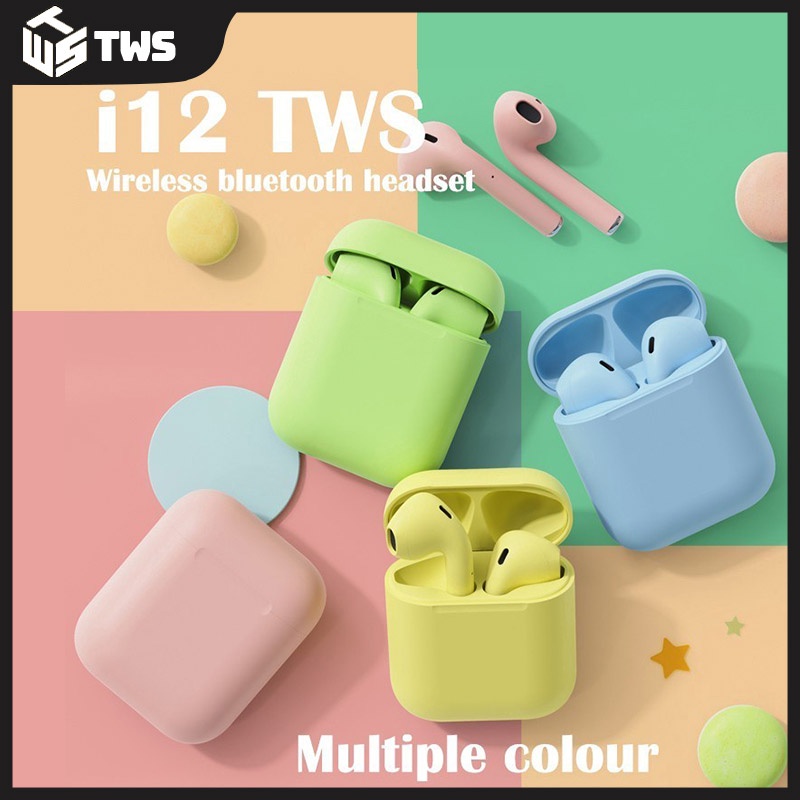 TWS I12 Bluetooth 5.0 Earphone Kualitas suara stereo Wireless Headset Kontrol Sentuh With Mic