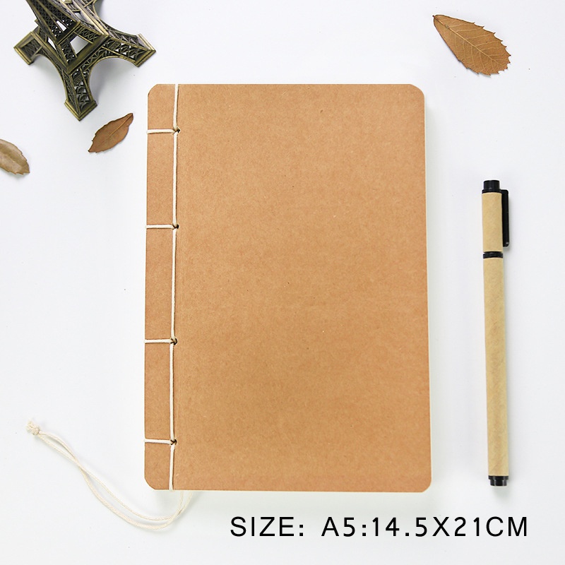 Buku Notebook / Catatan / Sketsa Kertas Kraft Retro Handmade Ukuran A5 Untuk Stationery Sekolah / Kantor