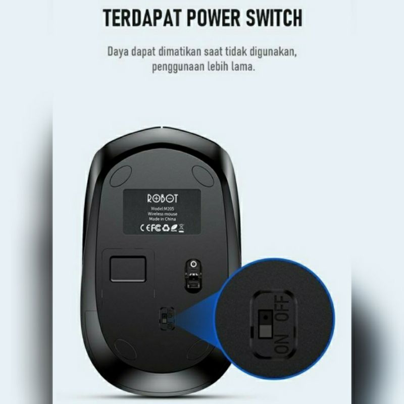 Mouse wireless ROBOT M205 1600 DPI on off