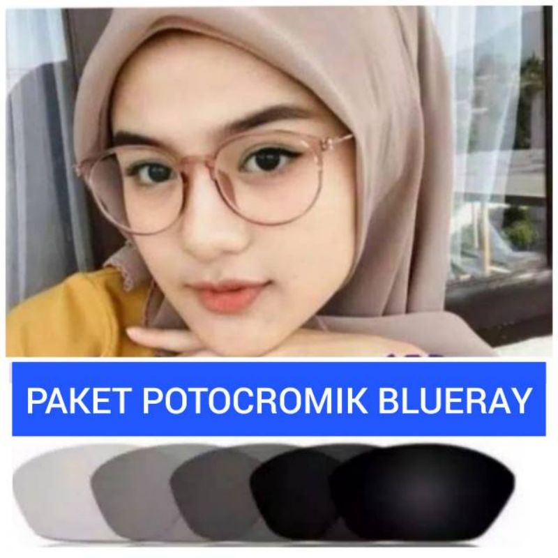 kacamata lensa bluecromic atau photocromic blueray bisa normal minus plus cilinder tergantung permintaan sampai minus 5 cyl 2 harga masih sama free box lap cairan pembersih kode 2125 size 49-18-138