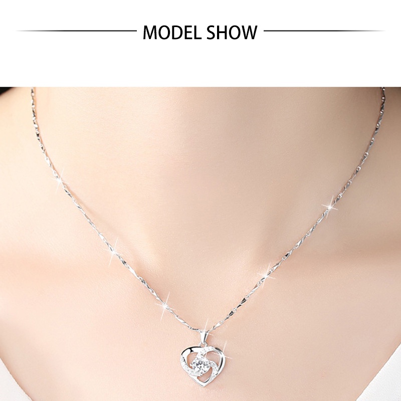 Kalung Liontin Hati Berlian Imitasi Safir Korea Wanita Aksesoris Fashion Necklace