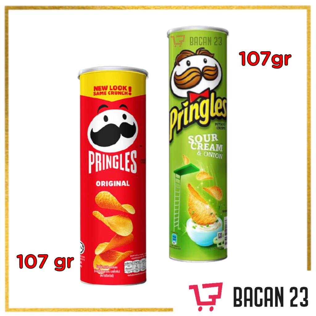 Pringles (107gr) (Original - Sour Cream &amp; Onion - Cheesy Cheese) / Kripik Kentang / Bacan 23