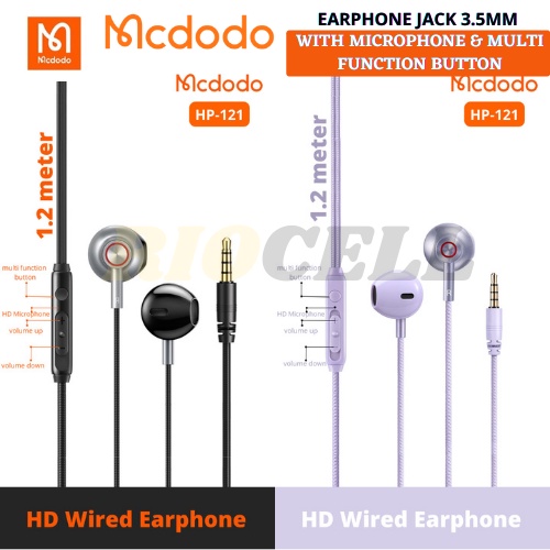 Mcdodo Headset Earphone HD Sound Stereo Bass Mic Jack 3.5mm HP-121