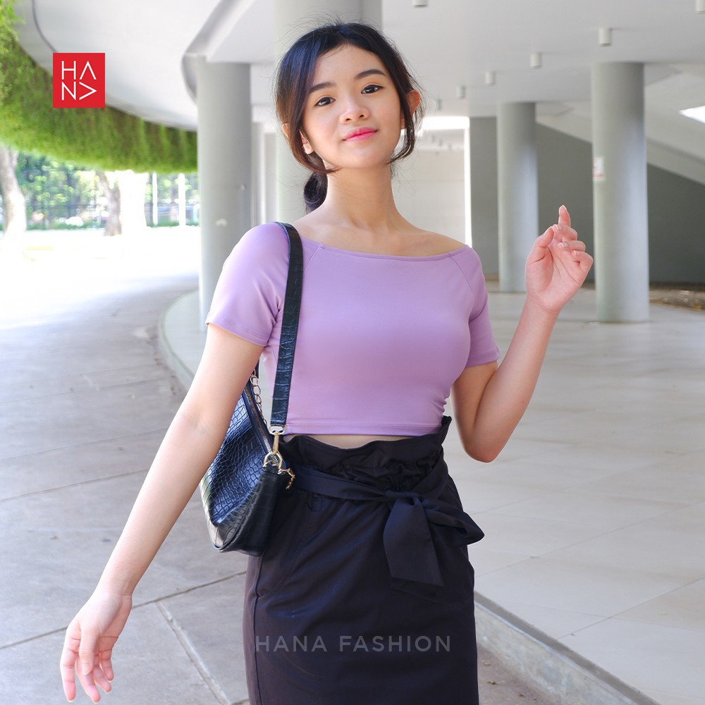 Hana Fashion - Kirei Sabrina Crop Top T-Shirt Kaos Pendek Wanita - CT124