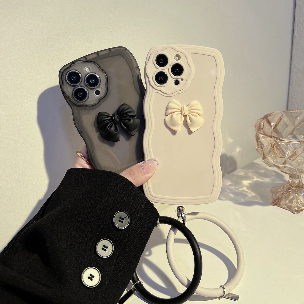 IPHONE Casing Ponsel Busur 3D Dengan Gelang Silikon Anti Jatuh Bunga Pelindung Kamera Soft Cover Untuk Iphone7 8 PLUS X XR XS 11 12 13 14 PRO MAX SE 2020