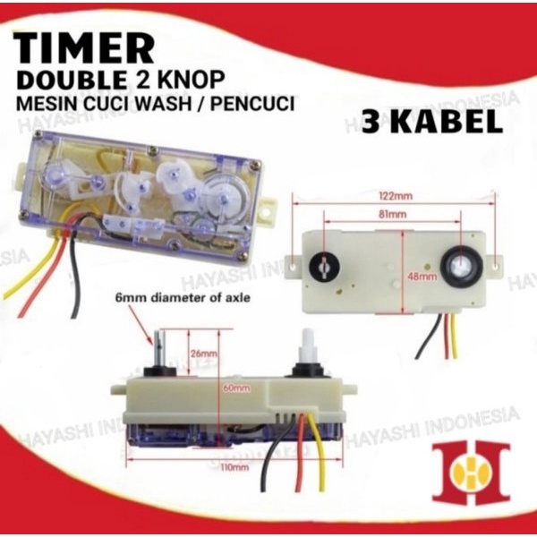 Timer Mesin Cuci Wash Pencuci Double Ganda 2 Knop 3 4 5 6 Kabel Pin