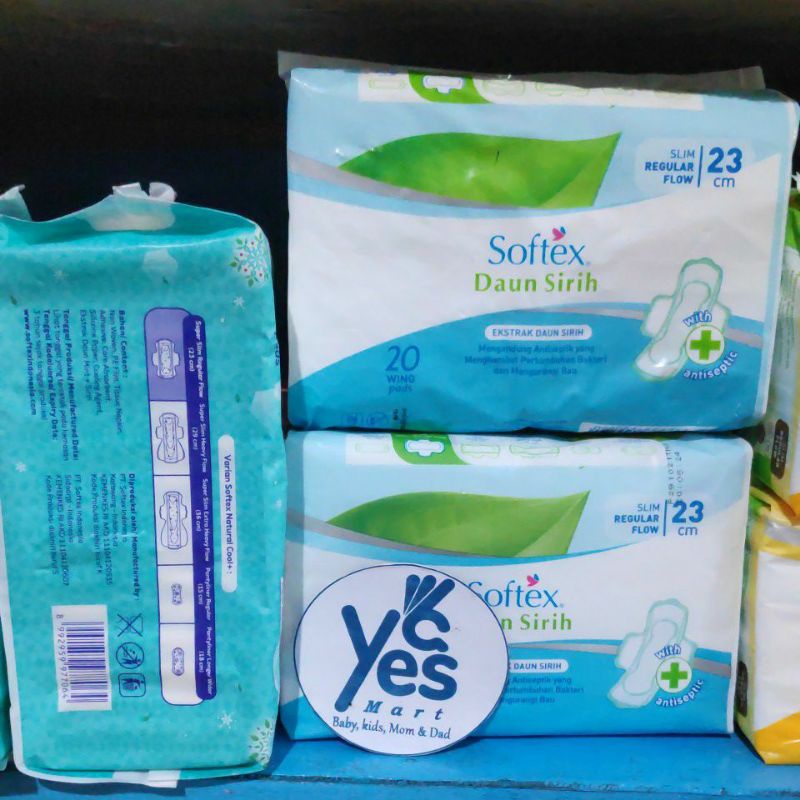 Pembalut Softex Ekstrak daun sirih 20 - 16 - 12+1 - 8 Pads 36 cm 23 cm Non wing Panty liner antibakteri septik sayap Natural Cool Softek Pantyliner Wanita Datang Bulan Haid