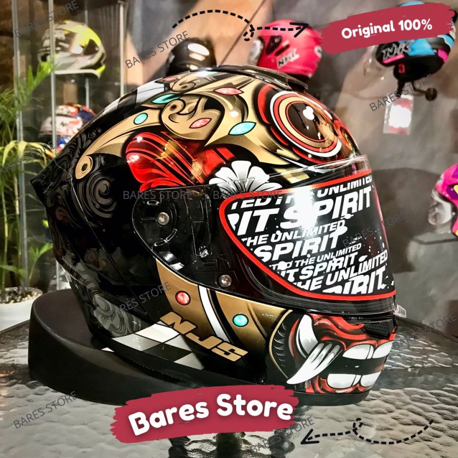 Helm Njs ZX1 Barong Hitam Glossy Full Face Double Visor