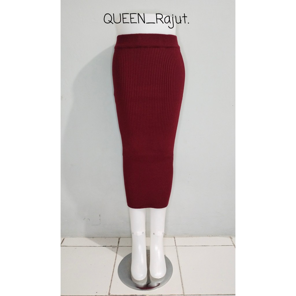 ROK SPAN RAJUT/ROK SPAN KNITTED/ROK PANJANG DAN ROK 7/8 PREMIUM-MAROON
