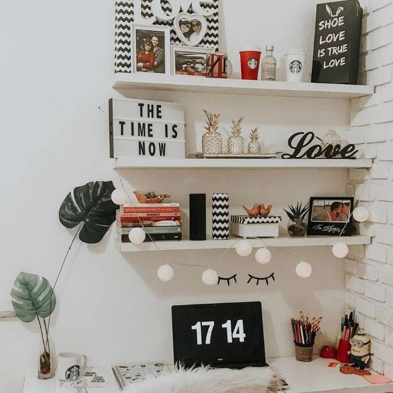 RAK DINDING KAYU RAK AMBALAN DINDING RAK DINDING MULTIFUNGSI 100CM PUTIH