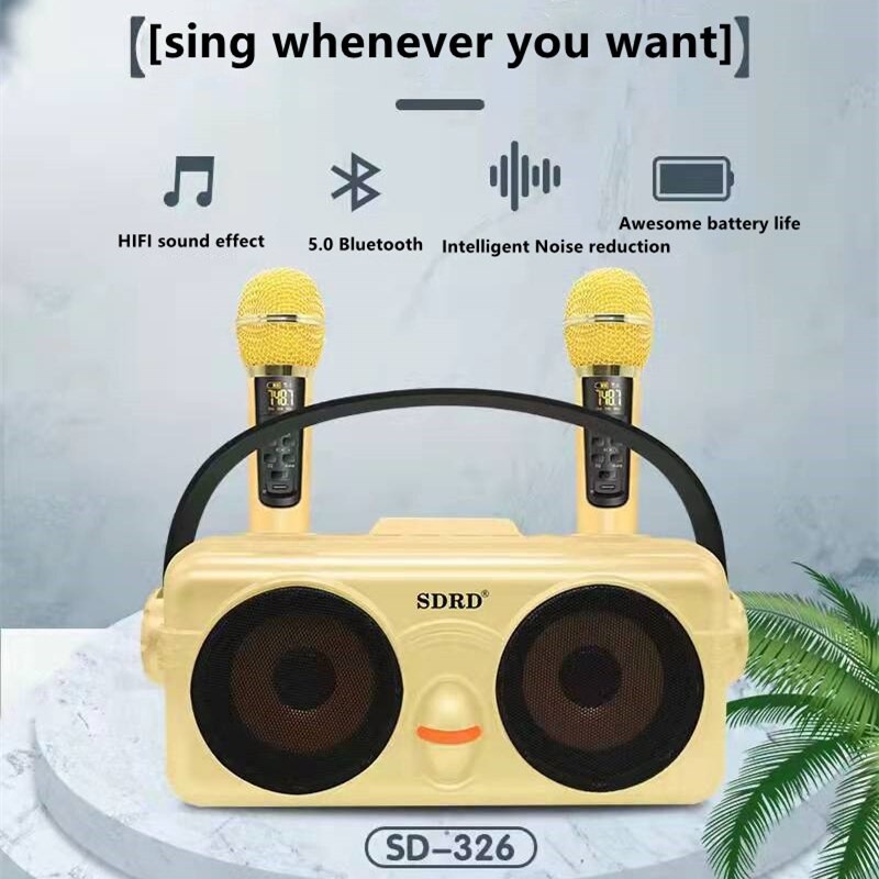 SDRD SD326 Speaker Portable Bluetooth Speaker 2 Wireless Mic Karaoke