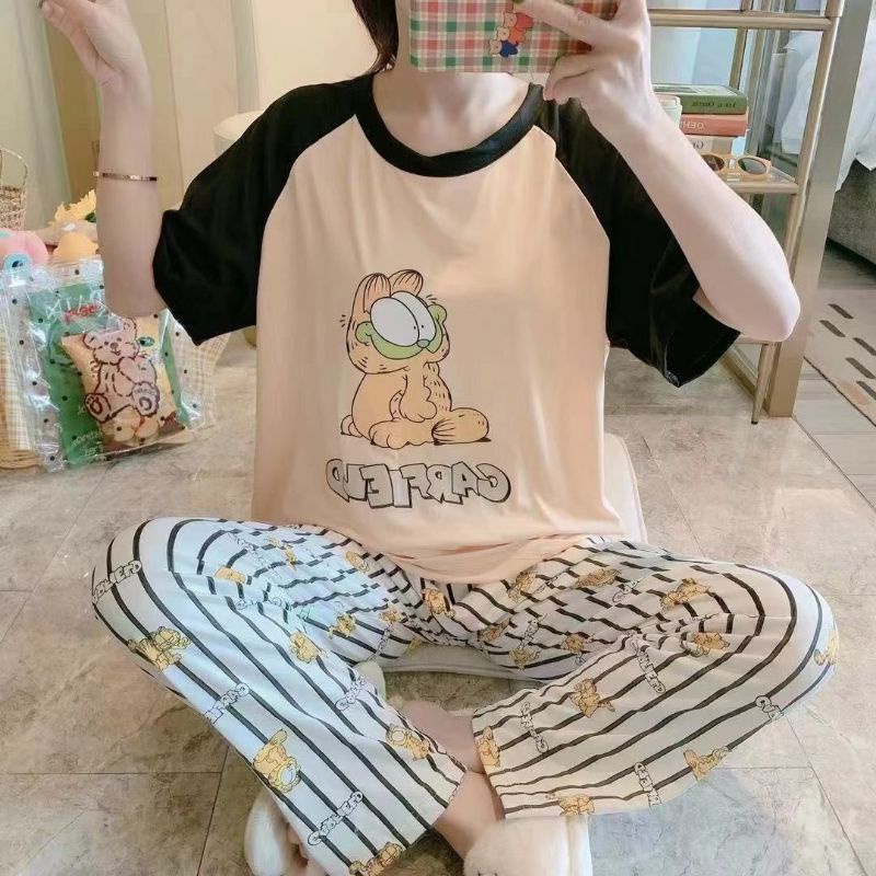 MDLV ~ MDLV BAJU TIDUR SET GARFIELD STRIPE CP BAJU TIDUR IMPORT CEWEK BEST SELLER PIYAMA DEWASA FASHION IMPORT