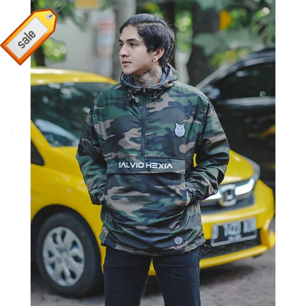 JAKET CAGOULE LORENG HIJAU SALVIO HEXIA - JAKET PRIA PARASUT- JAKET PRIA - JAKET PARASUT - JAKET