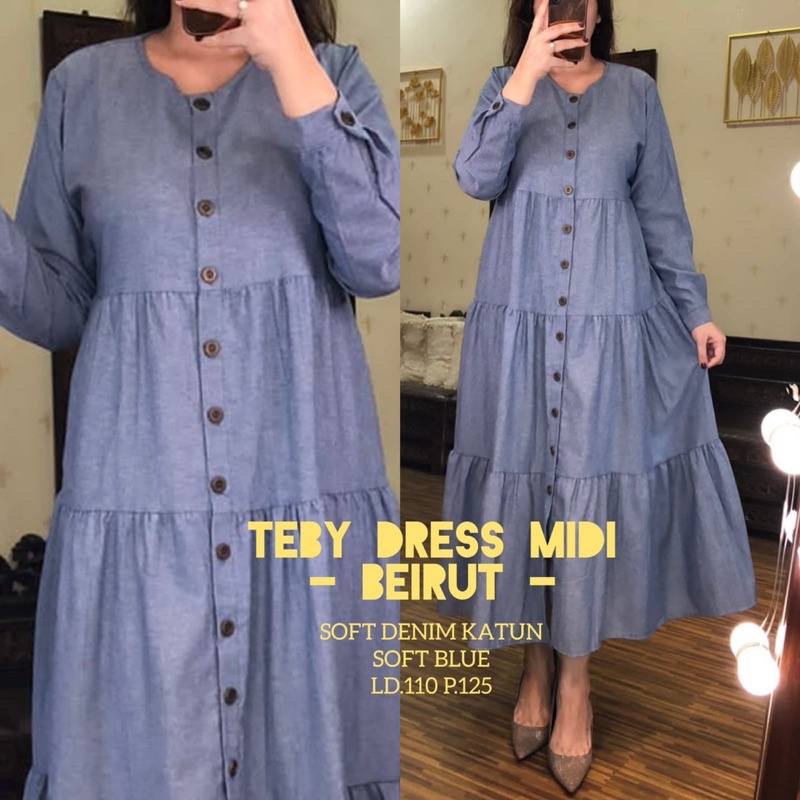 Daster Arab Teby MIDI JOVINA &amp; Teby MIDI BEIRUT Katun Soft Denim Ori