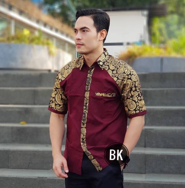 Baju Koko Pria Muslim Gus Azmi Syubbanul Muslimin Kombinasi batik hem batik