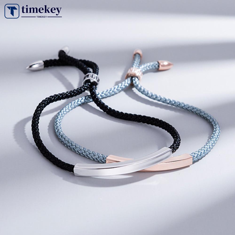 Timekey Gelang Tali Kepang Handmade Bahan Titanium Steel Untuk Pasangan J8S1