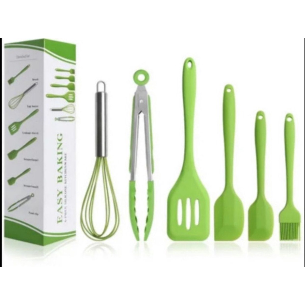 ALAT MASAK SPATULA SET 5 PCS SILIKON SUTIL KITCHEN UTENSIL TAHAN PANAS FREE PACKING BUBBLE FBL