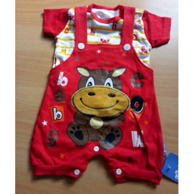 Baju jumper overall baju kodok 2pcs 3D karakter Baby cow