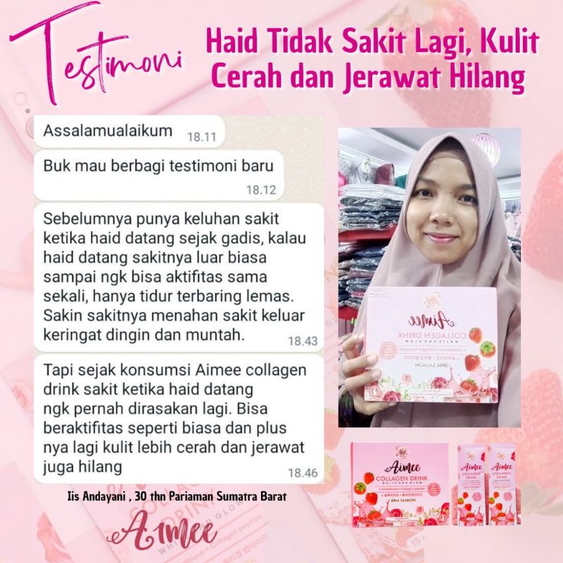 ( 1 BOKS  ) Collagen Drink Aimee Beaute Glow Minuman Collagen Pemutih Badan Permanen Mengandung Vitamin C Saffron dan Goji Berry Ampuh atasi Penuaan Dini Jerawat Membandel