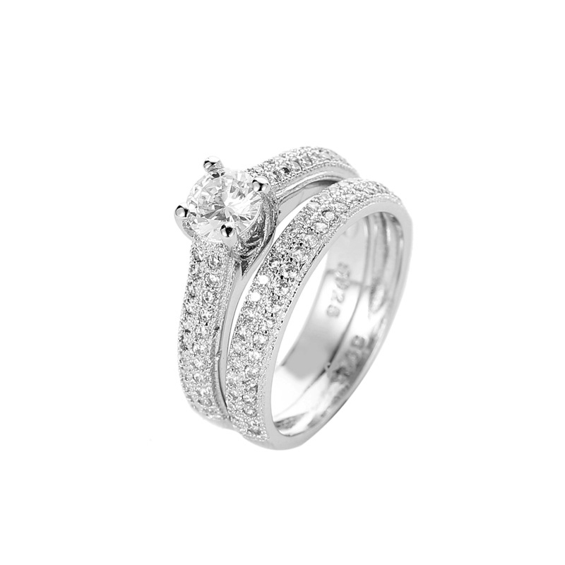 Cincin Wanita Berlian Baris Ganda Cincin Aksesoris Fashion Cincin Zirkon Dua Potong-silver 10 #