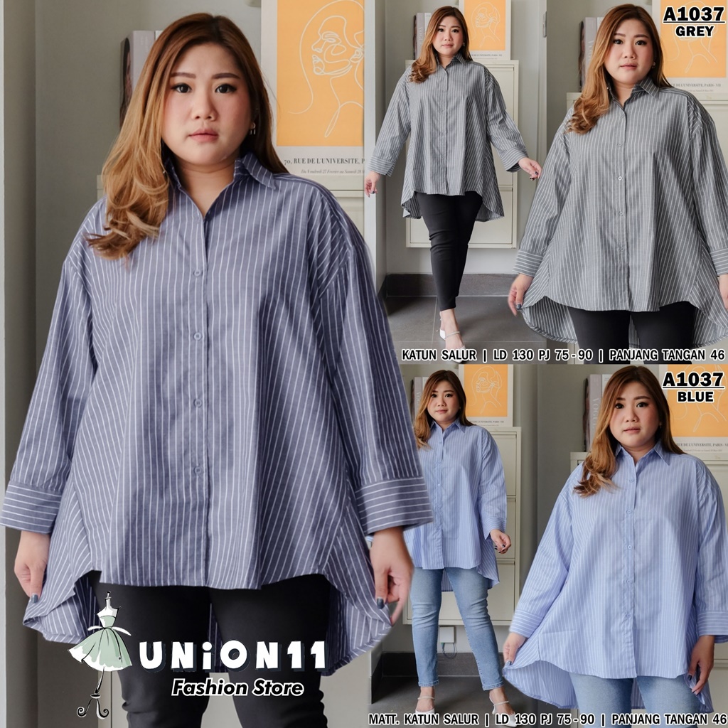 UNION11 - KEMEJA WANITA JUMBO / KEMEJA BIGSIZE XXXXL / KEMEJA KERJA WANITA / ATASAN JUMBO WANITA LD 130 / KEMEJA JUMBO WANITA BISA MUAT BB 100 KG