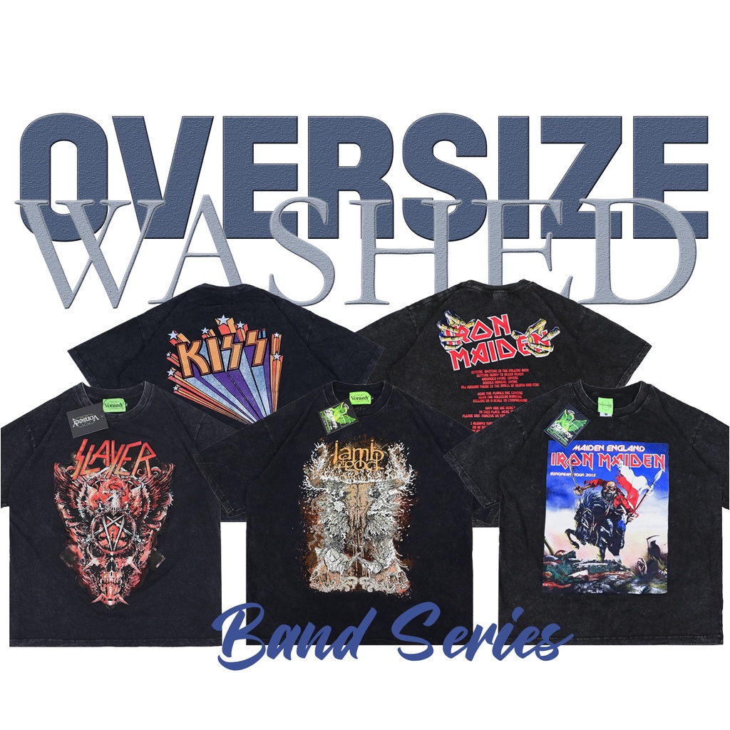 (BAND SERIES 2) OVERSIZE WASHED T-SHIRT IRON MAIDEN PINK FLOYD KAOS BAND VINTAGE OVERSIZE PREMIUM OR