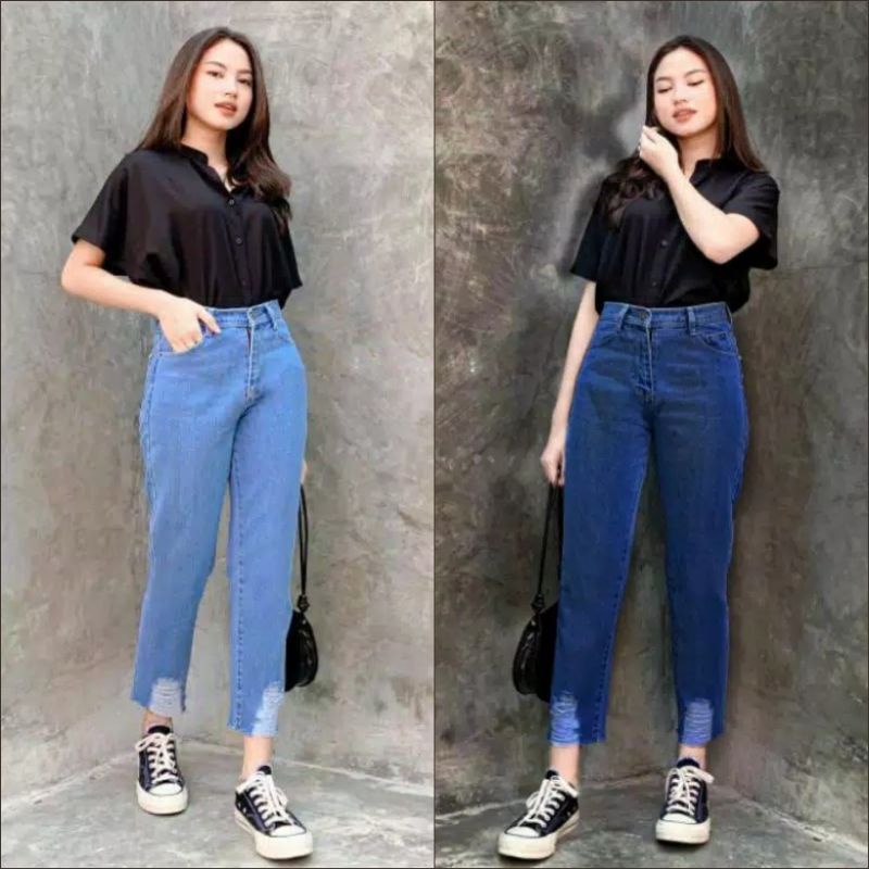 Boyfriend Jeans Ripped Boyfriend Sobek Bawah Premium 27-32