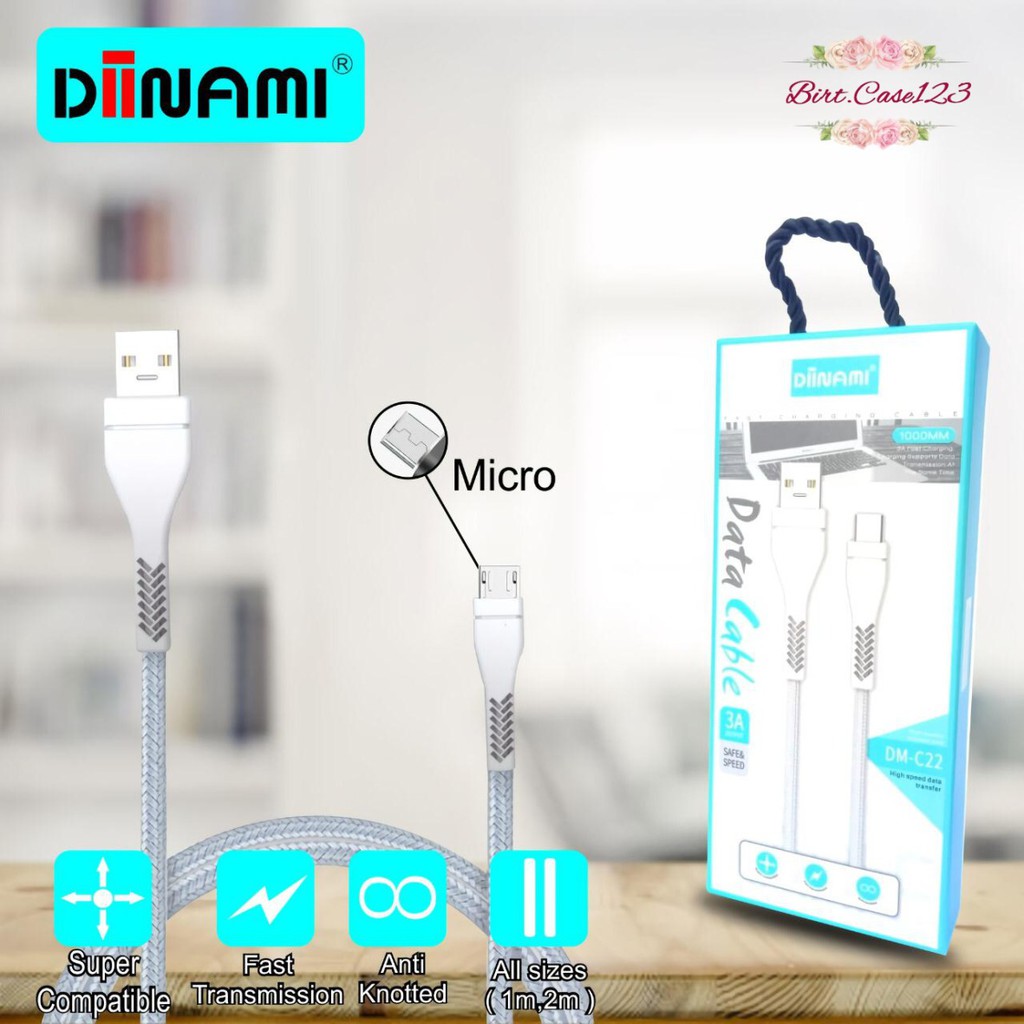 BM081 C22 diinami Kabel data cable charger original ready Micro 1phone tipe c 1 2 3 meter 3Amper BC2125