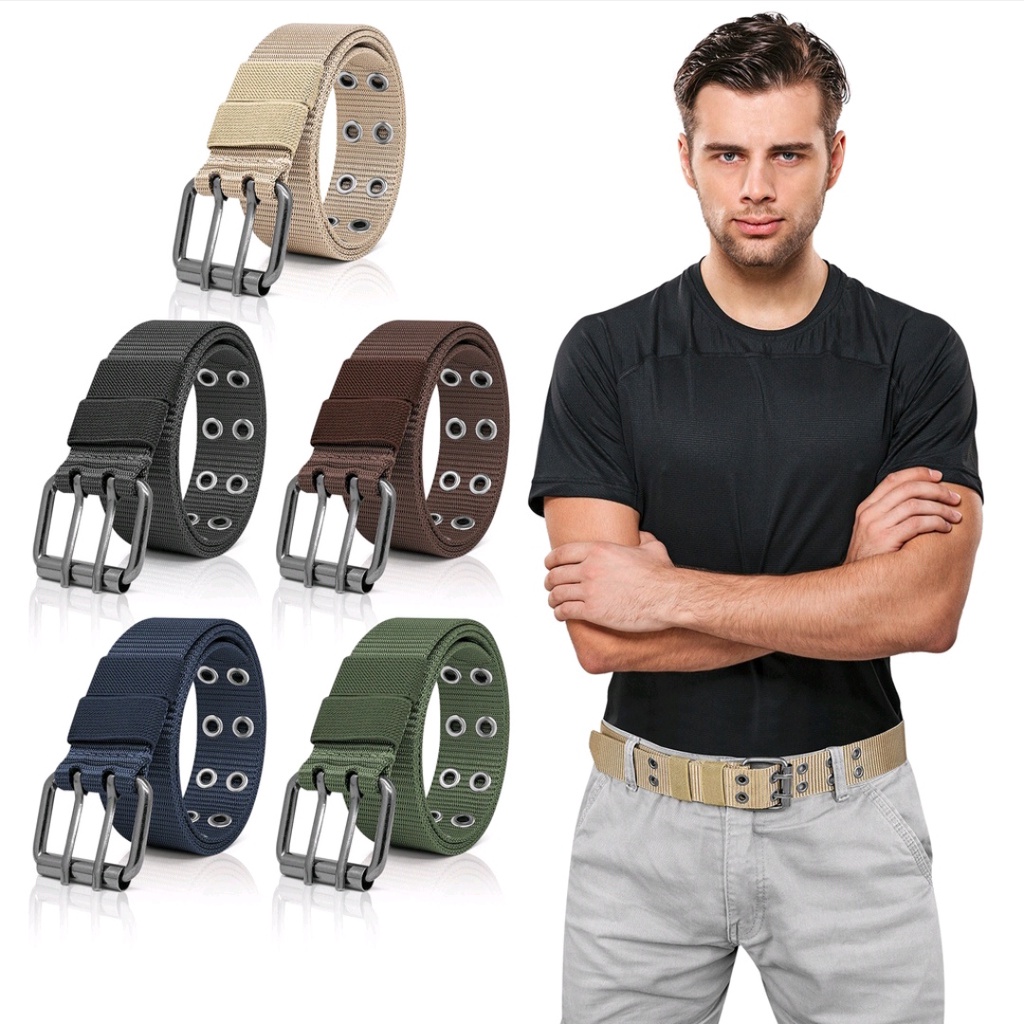 Ikat Pinggang Sabuk Nylon Jarum Dobel Gesper Men Belt S044